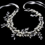 Bridal Hairband Tiaras Pearl Crystal Headband Hair Hoop With Ribbon Jewelry