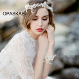 Bridal Hairband Tiaras Pearl Crystal Headband Hair Hoop With Ribbon Jewelry