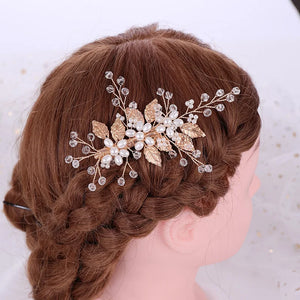 Pearl Leaf Rhinestone Wedding Hairpin