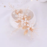 Pearl Leaf Rhinestone Wedding Hairpin