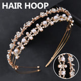 Pearl Rhinestone Bridal Headband with 2 Hair Clips