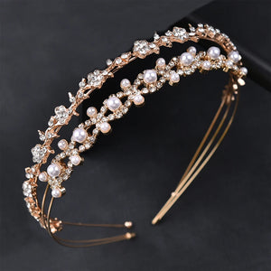 Pearl Rhinestone Bridal Headband with 2 Hair Clips