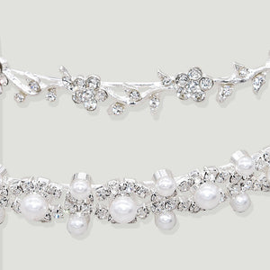 Pearl Rhinestone Bridal Headband with 2 Hair Clips