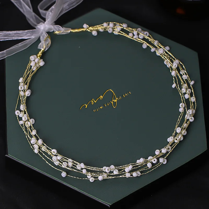 Pearl Headband Hand-woven Headdress Bridal Wedding Accessories