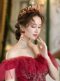 Red Bridal Crown Wedding Hair Accessory