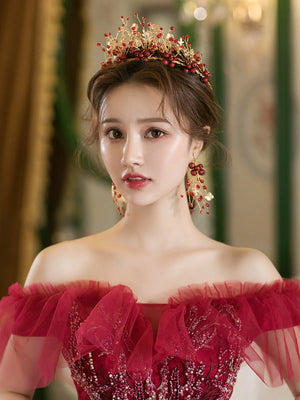 Red Bridal Crown Wedding Hair Accessory