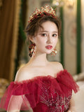 Red Bridal Crown Wedding Hair Accessory
