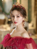 Red Bridal Crown Wedding Hair Accessory