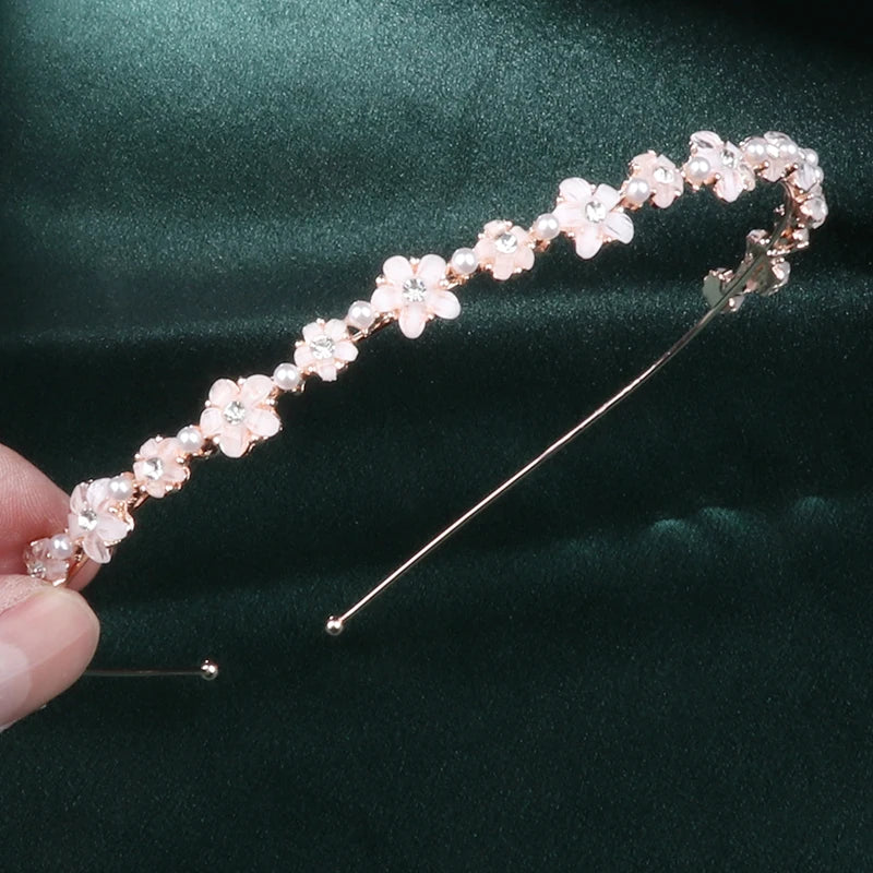 Acrylic Flower Headband Pearl Wedding Crown Women's HairBand