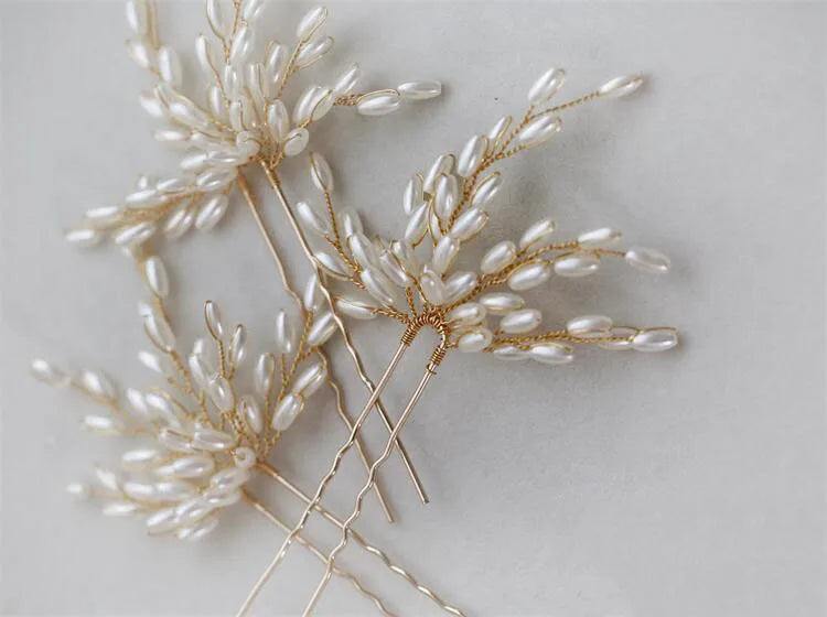 Bridal Jewelry Pearls Beaded Hairpins Headpieces Silver Hair Pins Clips