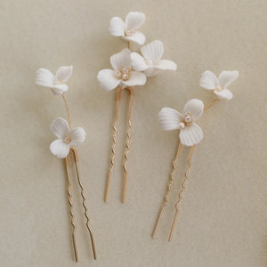 Bridal Porcelain Flower Hair Pins Freshwater Pearls