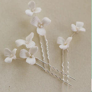 Bridal Porcelain Flower Hair Pins Freshwater Pearls