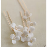 Bridal Porcelain Flower Hair Pins Freshwater Pearls