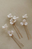 Bridal Porcelain Flower Hair Pins Freshwater Pearls