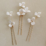 Bridal Porcelain Flower Hair Pins Freshwater Pearls