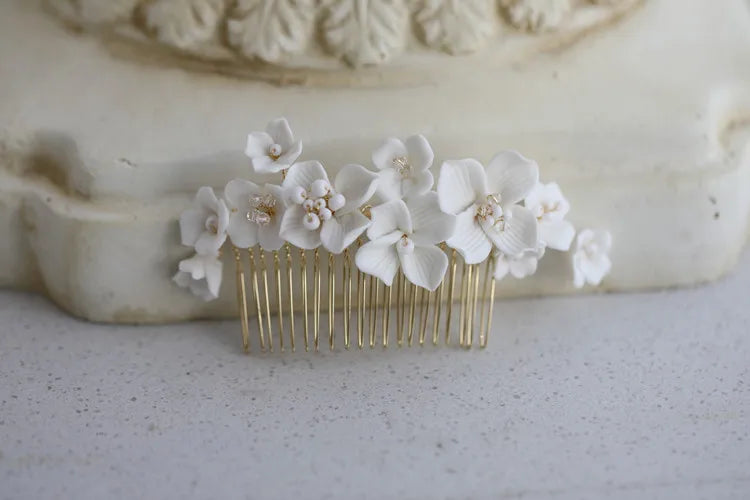 Porcelain Flower Headband Vintage Hair Combs Hairpins For Brides