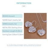 Heart Pendant Necklace Earring Set 925 Silver Bridal Wedding Jewelry
