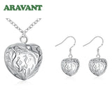 Heart Pendant Necklace Earring Set 925 Silver Bridal Wedding Jewelry