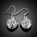 Heart Pendant Necklace Earring Set 925 Silver Bridal Wedding Jewelry