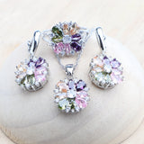 925 Silver Flower Zircon Bridal Jewelry Set Wedding Necklace Earrings Bracelet
