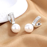 Bridal Simulated Pearl Hoop Earrings Antique Silver Zircon Engagement Jewelry