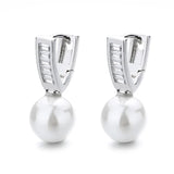 Bridal Simulated Pearl Hoop Earrings Antique Silver Zircon Engagement Jewelry