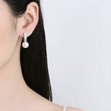 Bridal Simulated Pearl Hoop Earrings Antique Silver Zircon Engagement Jewelry