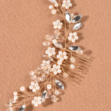 Bridal Pearl Flower Hair Comb Beaded Hair Clip Comb for Women & Girls - TEN