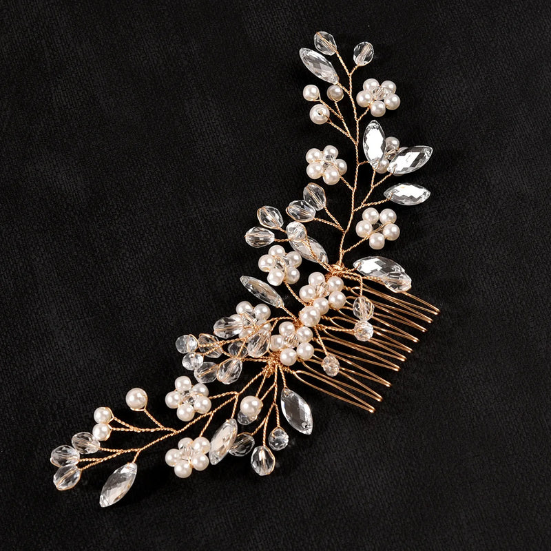 Bridal Pearl Flower Hair Comb Beaded Hair Clip Comb for Women & Girls - TEN
