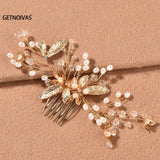 Bridal Pearl Hair Comb Crystal Leaf Flower Wedding Hair Accessories