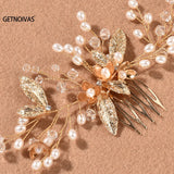 Bridal Pearl Hair Comb Crystal Leaf Flower Wedding Hair Accessories