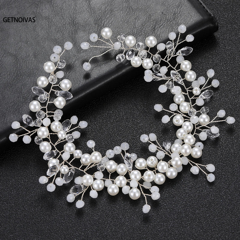 Bridal Pearl Headband Wedding Hair Accessories Crystal Tiara