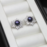 Real 925 Silver Stud Pearl Earring For Women, Natural Freshwater Grey Pearl Earr