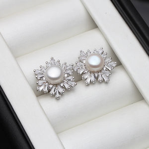 Real 925 Silver Stud Pearl Earring For Women, Natural Freshwater Grey Pearl Earr