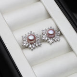 Real 925 Silver Stud Pearl Earring For Women, Natural Freshwater Grey Pearl Earr