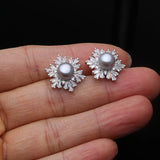 Real 925 Silver Stud Pearl Earring For Women, Natural Freshwater Grey Pearl Earr