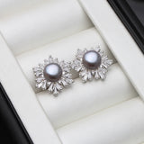 Real 925 Silver Stud Pearl Earring For Women, Natural Freshwater Grey Pearl Earr
