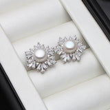 Real 925 Silver Stud Pearl Earring For Women, Natural Freshwater Grey Pearl Earr