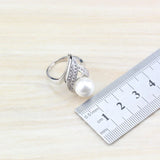 Freshwater Pearls CZ Bridal Jewelry Set Silver-Color Women Wedding Gift