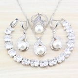 Freshwater Pearls CZ Bridal Jewelry Set Silver-Color Women Wedding Gift