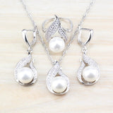 Freshwater Pearls CZ Bridal Jewelry Set Silver-Color Women Wedding Gift