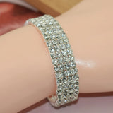 Bridal Rhinestone Bracelet Crystal Stretch Wristband Silver Plated Gift