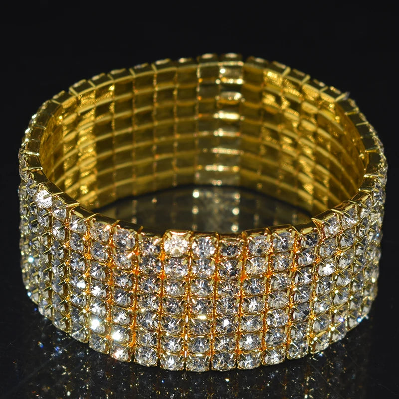 Bridal Rhinestone Bracelet Crystal Stretch Wristband Silver Plated Gift