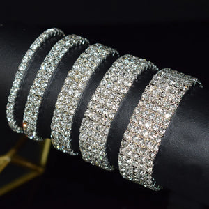 Bridal Rhinestone Bracelet Crystal Stretch Wristband Silver Plated Gift