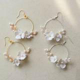 Bridal Round Earrings Freshwater Pearls Wedding Jewelry Ceramic Floral Leaf