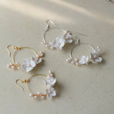 Bridal Round Earrings Freshwater Pearls Wedding Jewelry Ceramic Floral Leaf