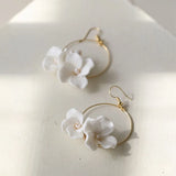Bridal Round Earrings Freshwater Pearls Wedding Jewelry Ceramic Floral Leaf