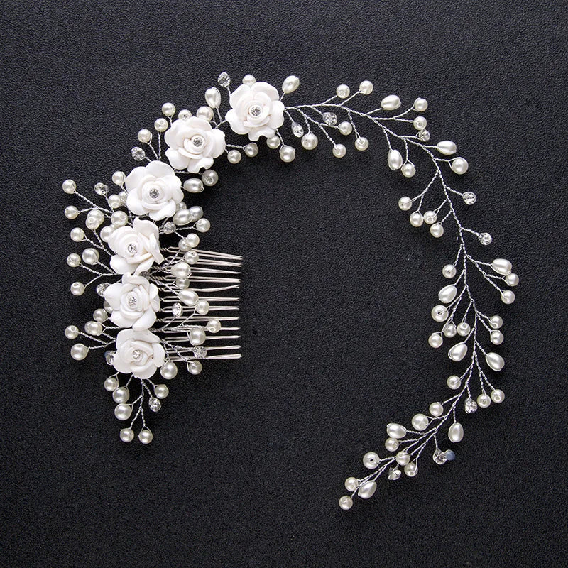 Bridal Crystal Bride Headband Hair Comb Pearl Beads Decoration