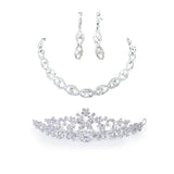 Bridal Wedding Crystal Necklace Earring Set with Floral Crown