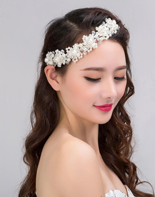 Bridal Wedding Crystal Pearl Flower Headband Hair Comb for Women